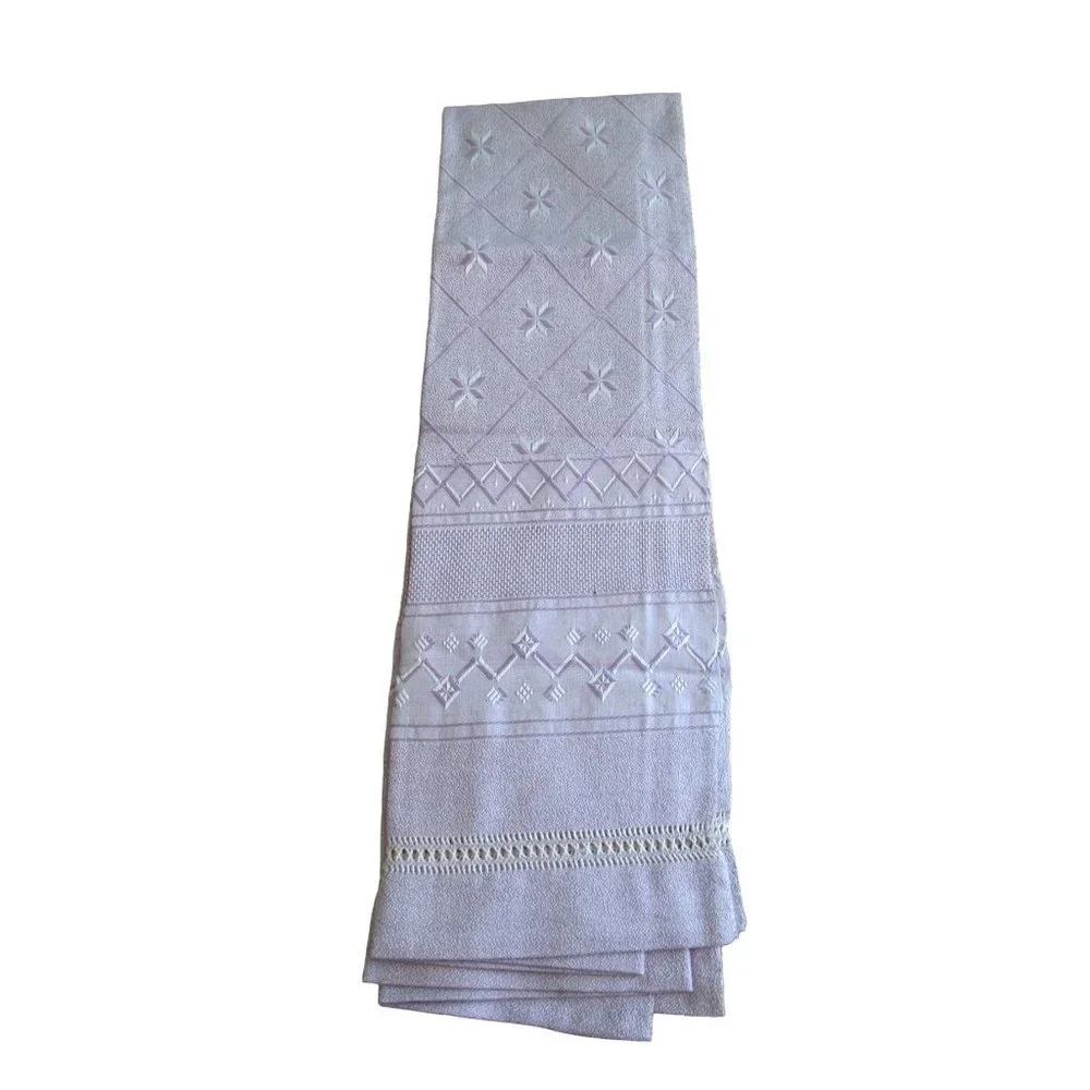 Purple White Woven Trellis Star Vintage Towel Set One Hand One Bath GUC Spots